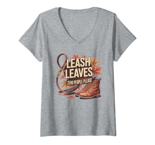 Damen Herbst Wandern Hund Antisozial - Leine hinterlässt Zero People T-Shirt mit V-Ausschnitt Damen Herbst Wandern Hund Antisozial - Leine hinterlässt Zero People T-Shirt mit V-Ausschnitt von Cozy Autumn Dog Hiking for Antisocial Introverts