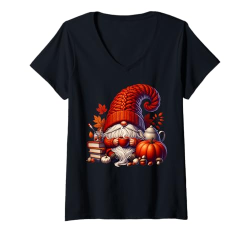 Damen Fall Coffee GNOME Dad for Women Fall Vibes for Coffee Lover T-Shirt mit V-Ausschnitt Damen Fall Coffee GNOME Dad for Women Fall Vibes for Coffee Lover T-Shirt mit V-Ausschnitt von Cozy Autumn Fall Must Haves For Coffee Lovers