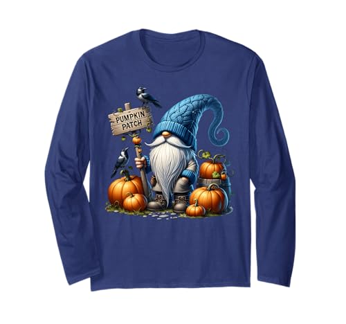 Autumn GNOME with Pumpkin Patch Sign and Crows Fall Vibes Langarmshirt von Cozy Autumn Fall Must Haves For Gnome Lovers