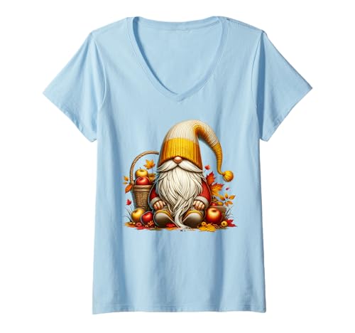 Damen Funny Teacher Fall GNOME for Autumn Lover with Fall Vibes T-Shirt mit V-Ausschnitt von Cozy Autumn Fall Must Haves For Gnome Lovers