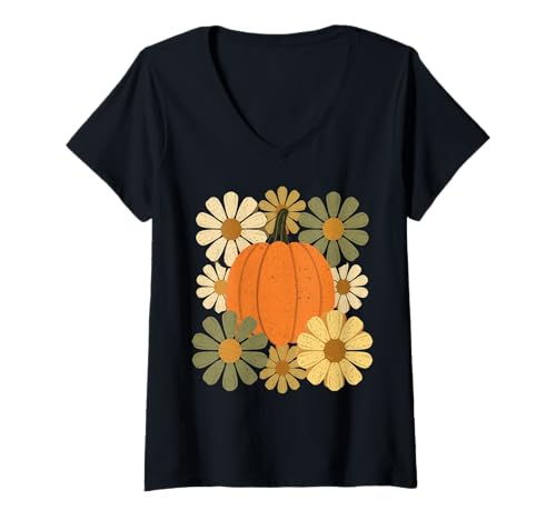 Damen Kuscheliges Thanksgiving-T-Shirt im Herbst-Retro-Design mit Kürbis T-Shirt mit V-Ausschnitt Damen Kuscheliges Thanksgiving-T-Shirt im Herbst-Retro-Design mit Kürbis T-Shirt mit V-Ausschnitt von Cozy Autumn Retro Pumpkin Floral for Thanksgiving