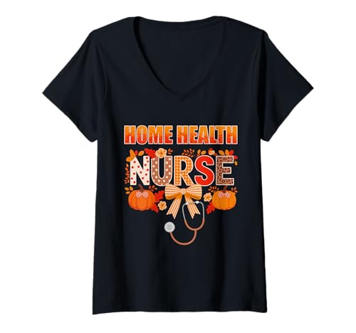 Damen Häusliche Pflegekraft Herbst Coquette Nurse Vibes T-Shirt mit V-Ausschnitt Damen Häusliche Pflegekraft Herbst Coquette Nurse Vibes T-Shirt mit V-Ausschnitt von Cozy Care Apparel