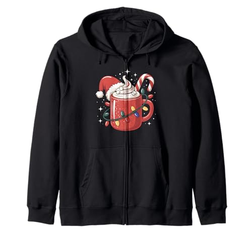 Zuckerstange Kakaotasse Weihnachtsbeleuchtung Nikolausmütze Kinder Frauen Kapuzenjacke von Cozy Christmas Cocoa Mug with Candy Cane & Lights