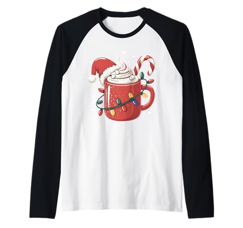 Zuckerstange Kakaotasse Weihnachtsbeleuchtung Nikolausmütze Kinder Frauen Raglan von Cozy Christmas Cocoa Mug with Candy Cane & Lights