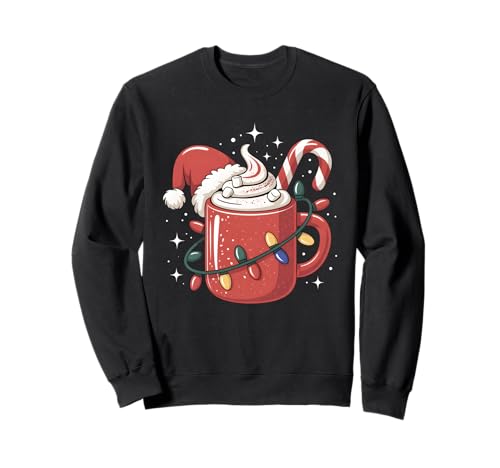 Zuckerstange Kakaotasse Weihnachtsbeleuchtung Nikolausmütze Kinder Frauen Sweatshirt Zuckerstange Kakaotasse Weihnachtsbeleuchtung Nikolausmütze Kinder Frauen Sweatshirt von Cozy Christmas Cocoa Mug with Candy Cane & Lights