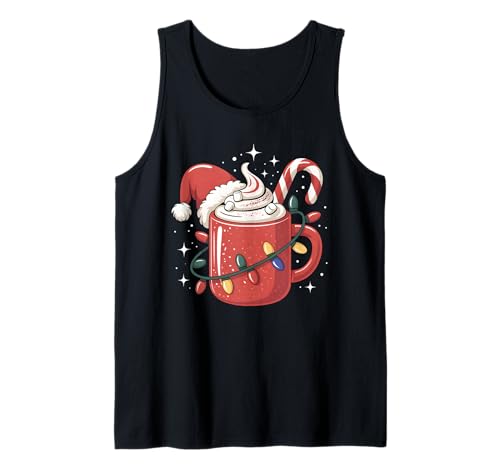 Zuckerstange Kakaotasse Weihnachtsbeleuchtung Nikolausmütze Kinder Frauen Tank Top von Cozy Christmas Cocoa Mug with Candy Cane & Lights