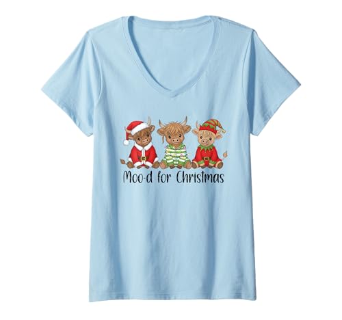Damen Lustige Weihnachten Schottische Hochlandkuh Männer Frauen Kinder Xmas T-Shirt mit V-Ausschnitt Damen Lustige Weihnachten Schottische Hochlandkuh Männer Frauen Kinder Xmas T-Shirt mit V-Ausschnitt von Cozy Christmas Men Women Apparel Clothes Ideas