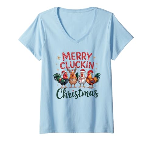 Damen Lustiges Huhn für Männer Frauen Kinder Weihnachten T-Shirt mit V-Ausschnitt von Cozy Christmas Men Women Apparel Clothes Ideas