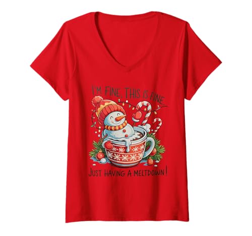 Damen Lustiges Weihnachten Mental Health Humor Männer Frauen sarkastische Weihnachten T-Shirt mit V-Ausschnitt von Cozy Christmas Men Women Apparel Clothes Ideas