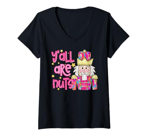 Damen Weihnachtlicher Nussknacker Yall Are Nuts, lustig, für Männer und Frauen T-Shirt mit V-Ausschnitt Damen Weihnachtlicher Nussknacker Yall Are Nuts, lustig, für Männer und Frauen T-Shirt mit V-Ausschnitt von Cozy Christmas Men Women Apparel Clothes Ideas