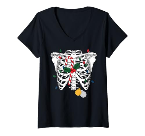 Damen Weihnachtliches Skelett-Rippkäfig für Herren und Damen, lustiges Weihnachtskostüm T-Shirt mit V-Ausschnitt Damen Weihnachtliches Skelett-Rippkäfig für Herren und Damen, lustiges Weihnachtskostüm T-Shirt mit V-Ausschnitt von Cozy Christmas Men Women Apparel Clothes Ideas