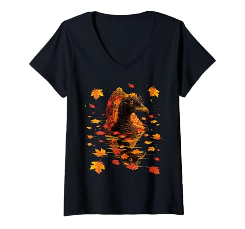 Damen Herbst Truthahn Kunst Gemütlich Herbst Blätter Wald Tier Grafik T-Shirt mit V-Ausschnitt Damen Herbst Truthahn Kunst Gemütlich Herbst Blätter Wald Tier Grafik T-Shirt mit V-Ausschnitt von Cozy Fall Autumn Animals Designs
