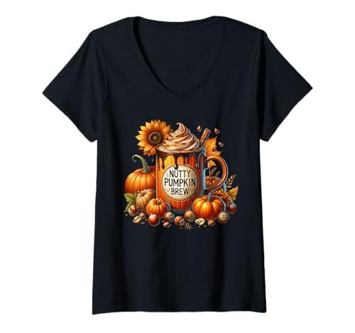 Damen Cute Autumn Fall Drinking Mugs for Women Men Pumpkin Spice T-Shirt mit V-Ausschnitt Damen Cute Autumn Fall Drinking Mugs for Women Men Pumpkin Spice T-Shirt mit V-Ausschnitt von Cozy Fall Coffee Gifts For Pumpin Spice Lovers