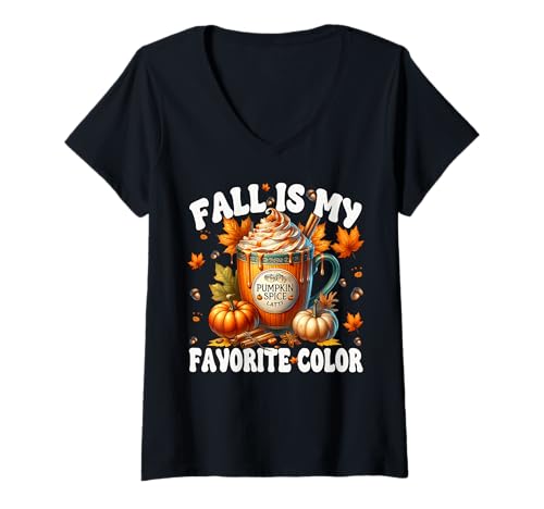 Damen Fall is My Favorite Color Graphic for Pumpkin Spice Season T-Shirt mit V-Ausschnitt Damen Fall is My Favorite Color Graphic for Pumpkin Spice Season T-Shirt mit V-Ausschnitt von Cozy Fall Coffee Gifts For Pumpin Spice Lovers