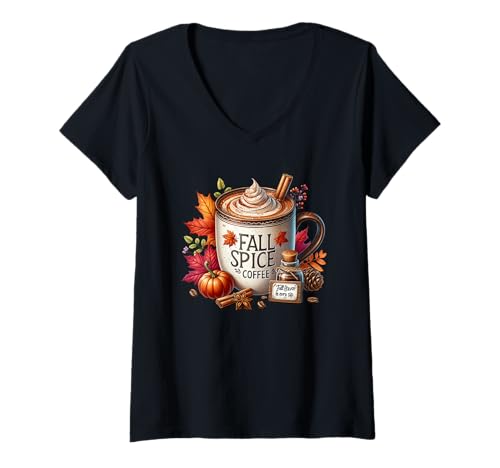 Damen Autumn Fall Coffee Graphic for Women Pumpkin Spice Coffee T-Shirt mit V-Ausschnitt Damen Autumn Fall Coffee Graphic for Women Pumpkin Spice Coffee T-Shirt mit V-Ausschnitt von Cozy Fall Coffee Gifts For Pumpkin Spice Lovers