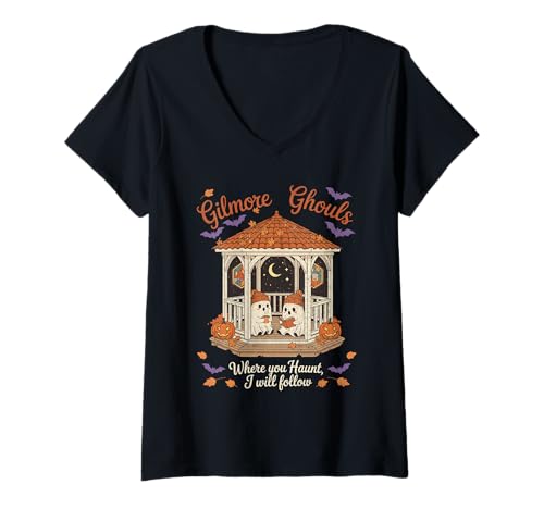 Damen Gilmore Ghouls Süßer Halloween-Geist, gruselig, Jahreszeit Herbst T-Shirt mit V-Ausschnitt Damen Gilmore Ghouls Süßer Halloween-Geist, gruselig, Jahreszeit Herbst T-Shirt mit V-Ausschnitt von Cozy Fall Haunts Halloween Co.