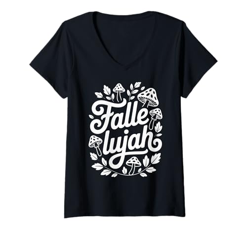 Damen Fallelujah Herbstlaub Pilz T-Shirt mit V-Ausschnitt Damen Fallelujah Herbstlaub Pilz T-Shirt mit V-Ausschnitt von Cozy Fall Vibes