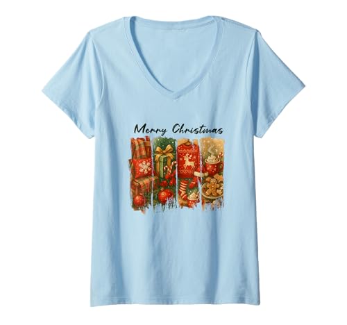 Damen Frohe Weihnachten, gemütliche, Festliche Stimmung T-Shirt mit V-Ausschnitt Damen Frohe Weihnachten, gemütliche, Festliche Stimmung T-Shirt mit V-Ausschnitt von Cozy Festive Holiday Christmas Cheer