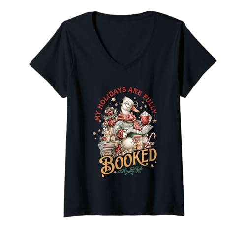 Damen My Holidays Are Fully Booked Enten-Design T-Shirt mit V-Ausschnitt Damen My Holidays Are Fully Booked Enten-Design T-Shirt mit V-Ausschnitt von Cozy Holiday Reading Duck Enthusiast