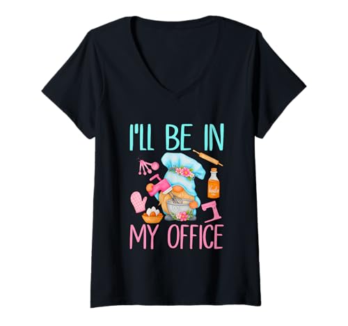 Damen I'll Be In My Office Niedlicher Backzwerg Küche T-Shirt mit V-Ausschnitt Damen I'll Be In My Office Niedlicher Backzwerg Küche T-Shirt mit V-Ausschnitt von Cozy Kitchen Baking Enthusiast Fun Gnome Whisk