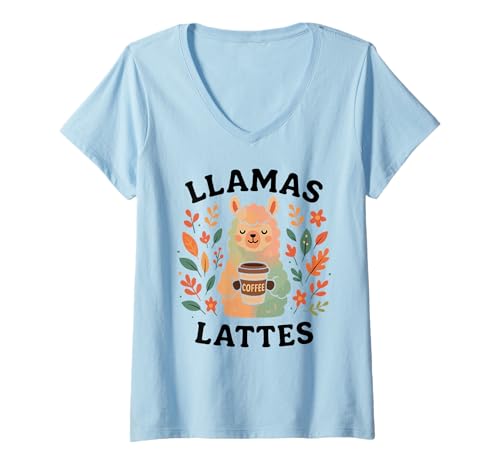Damen Llamas Lattes Kaffeeliebhaber, niedlich, gemütlich, Tier, Herbstkoffein T-Shirt mit V-Ausschnitt Damen Llamas Lattes Kaffeeliebhaber, niedlich, gemütlich, Tier, Herbstkoffein T-Shirt mit V-Ausschnitt von Cozy Llama Cafe Apparel