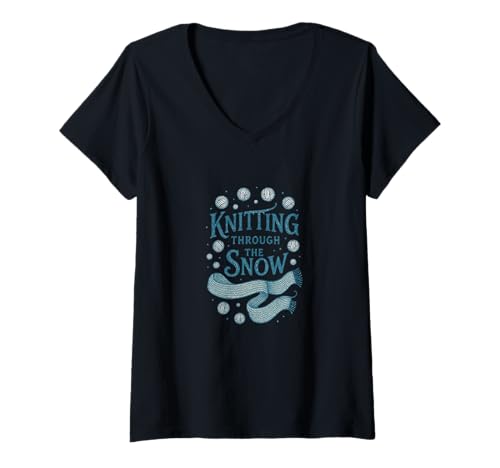 Damen Stricken durch den Schnee Lustiges Weihnachtsgarn für Weihnachten T-Shirt mit V-Ausschnitt Damen Stricken durch den Schnee Lustiges Weihnachtsgarn für Weihnachten T-Shirt mit V-Ausschnitt von Cozy Needlework Holiday Emporiums