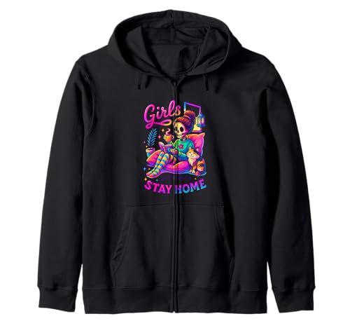 Girls Just Wanna Stay Home Skelett Kapuzenjacke Girls Just Wanna Stay Home Skelett Kapuzenjacke von Cozy Nights Skeleton Cat Relaxation
