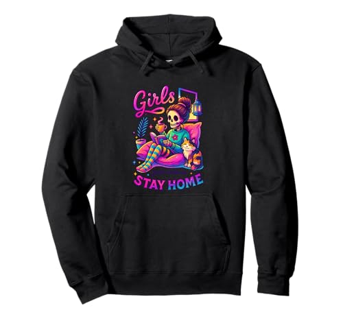 Girls Just Wanna Stay Home Skelett Pullover Hoodie Girls Just Wanna Stay Home Skelett Pullover Hoodie von Cozy Nights Skeleton Cat Relaxation