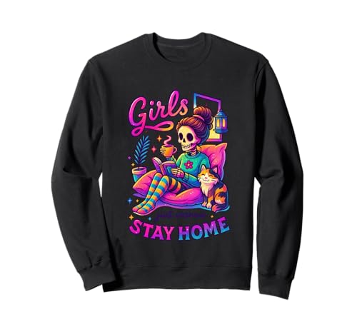 Girls Just Wanna Stay Home Skelett Sweatshirt Girls Just Wanna Stay Home Skelett Sweatshirt von Cozy Nights Skeleton Cat Relaxation