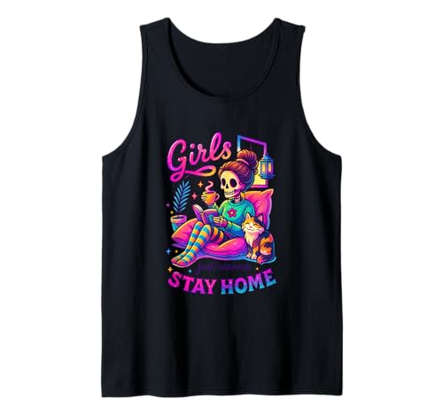 Girls Just Wanna Stay Home Skelett Tank Top Girls Just Wanna Stay Home Skelett Tank Top von Cozy Nights Skeleton Cat Relaxation