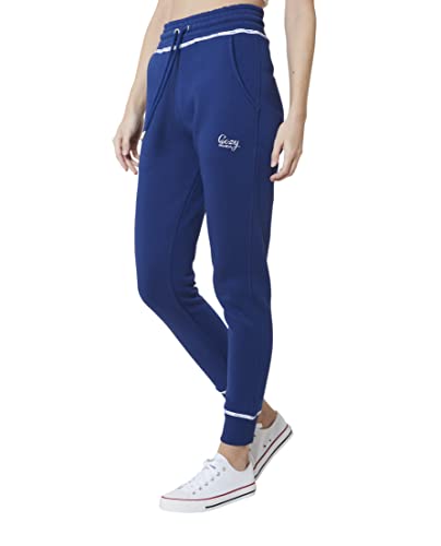 Cozy Panda Jogging Hose Damen in Blau Größe L - Sweatpwant Sporthose Frauen Baumwolle Large 40 Freizeithose Lang Jogpant High Waist Sweathose mit Taschen von Cozy Panda