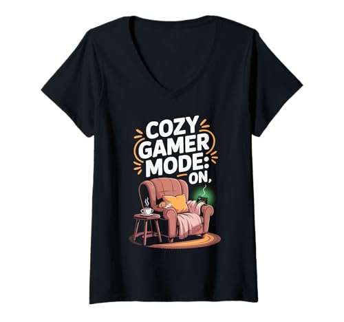 Damen Cozy Gamer Mode On – Cute Gaming & Relax T-Shirt mit V-Ausschnitt Damen Cozy Gamer Mode On – Cute Gaming & Relax T-Shirt mit V-Ausschnitt von Cozy Quest Gamer Apparel | Gaming Humor