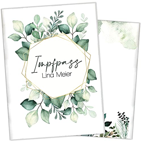 cozy racoon Personalisierbare Impfpasshülle für Erwachsene und Kinder | Hochwertige Hülle für die Internationale Impfbescheinigung I Schutzhülle für Dein Impfdokument I Design Green Leaves von cozy racoon