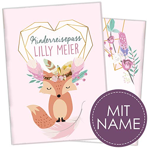 cozy racoon Reisepasshülle für Kinder | Hochwertige Hülle für den Reisepass Deines Kindes |Design Boho Fuchs Rosa (mit Name/mit Personalisierung) von cozy racoon