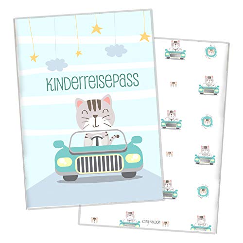 cozy racoon Reisepasshülle für Kinder | Hochwertige Hülle für den Reisepass Deines Kindes |Design Katze (ohne Personalisierung) von cozy racoon