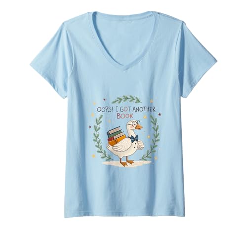 Damen Lustige Gans Lese-Illustration Oops Another Book T-Shirt mit V-Ausschnitt Damen Lustige Gans Lese-Illustration Oops Another Book T-Shirt mit V-Ausschnitt von Cozy Reads Collective