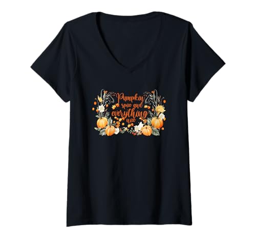 Damen Herbst Herbst Kürbis Gewürz und Alles schön T-Shirt mit V-Ausschnitt Damen Herbst Herbst Kürbis Gewürz und Alles schön T-Shirt mit V-Ausschnitt von Cozy Seasonal Cute Fall Autumn Pumpkin
