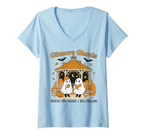 Damen Gilmore Ghouls Ghosts Where You Haunt I Will Follow Design T-Shirt mit V-Ausschnitt Damen Gilmore Ghouls Ghosts Where You Haunt I Will Follow Design T-Shirt mit V-Ausschnitt von Cozy Spooky Ghosts Halloween Boo Autumn Vibes