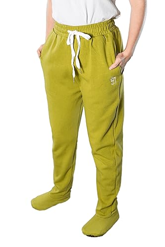 Cozy Toes - Erwachsene Sweatpants mit Füßen mit Sherpa-Fleece gefüttert, extrem weich und warm, olivgrün, Medium/Large von Cozy Toes