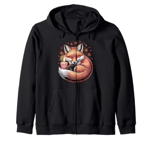 Süßer Fuchs mit Kerze und Schneeflocken, Bezauberndes Tier Kapuzenjacke von Cozy Winter Forest Apparel Gifts By Anastasia