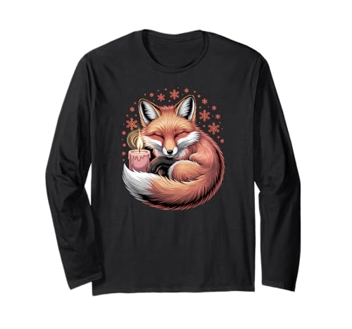 Süßer Fuchs mit Kerze und Schneeflocken, Bezauberndes Tier Langarmshirt von Cozy Winter Forest Apparel Gifts By Anastasia