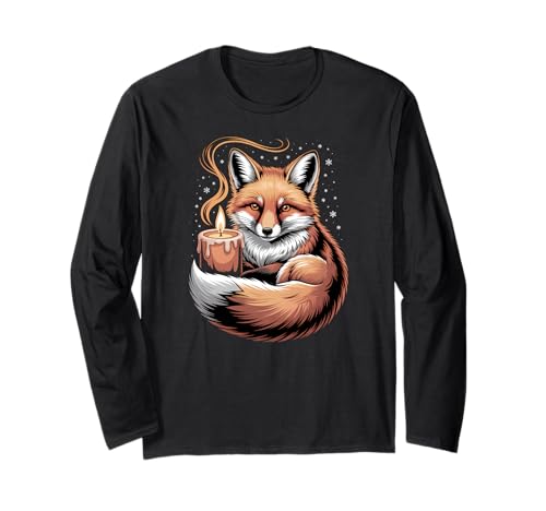 Süßer Fuchs mit Kerze und Schneeflocken, Bezauberndes Tier Langarmshirt von Cozy Winter Forest Apparel Gifts By Anastasia