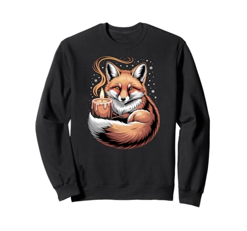 Süßer Fuchs mit Kerze und Schneeflocken, Bezauberndes Tier Sweatshirt von Cozy Winter Forest Apparel Gifts By Anastasia