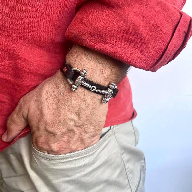 Silber Trense Bit Leder Manschette Armband Herren Reiter Pferd Liebhaber Geschenk Schmuck von CozyDetailz