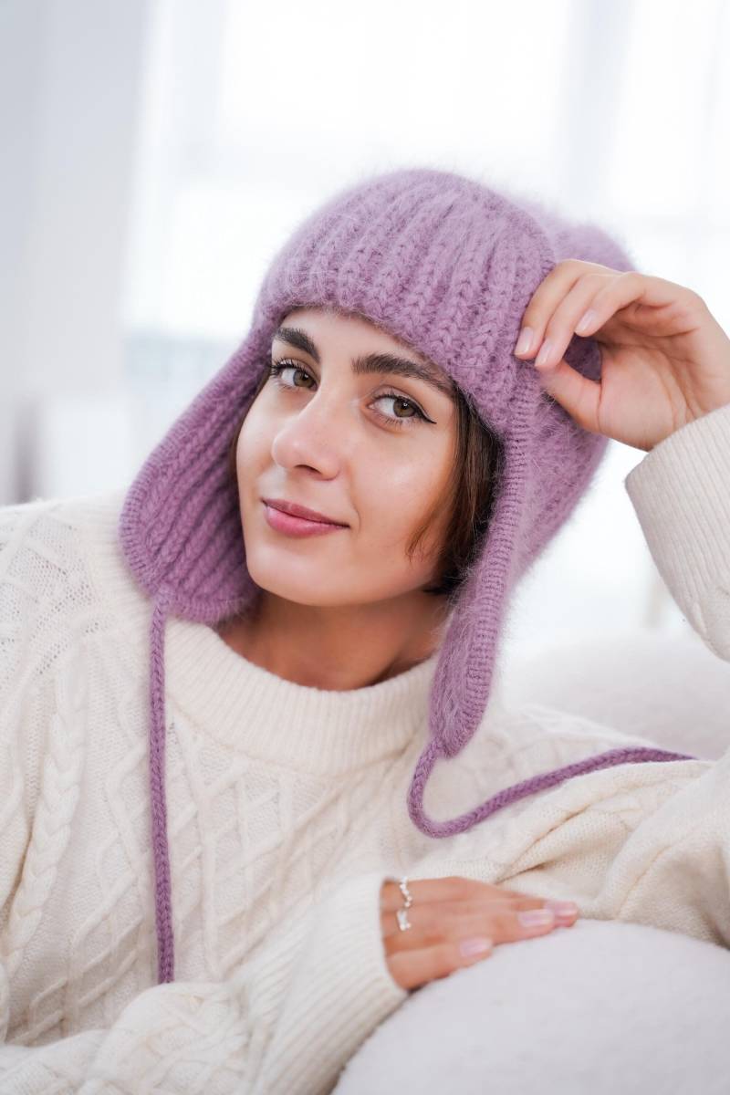 Вязаnatя Шапка-Ушанка, Шапка Крупнои Вязки, Вязаnatя Унисекс, Зимняя Пушиistая Изangоры von CozyKnitwear4U