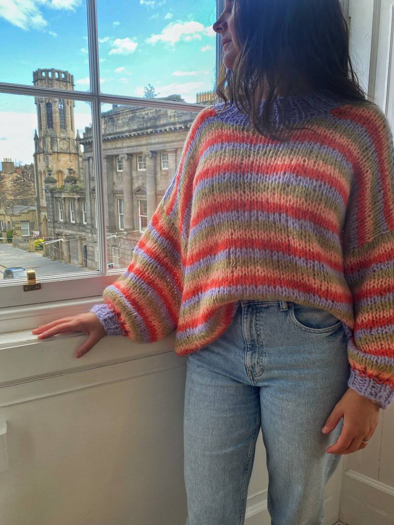 Handgestrickter Mohair Pullover Mit Ballonärmeln, Oversize Pullover, Geschenk Für Sie, Gestreifter Handgestrickter Mohair Pullover Mit Ballonärmeln, Oversize Pullover, Geschenk Für Sie, Gestreifter von CozyLoopsbyGeorgina