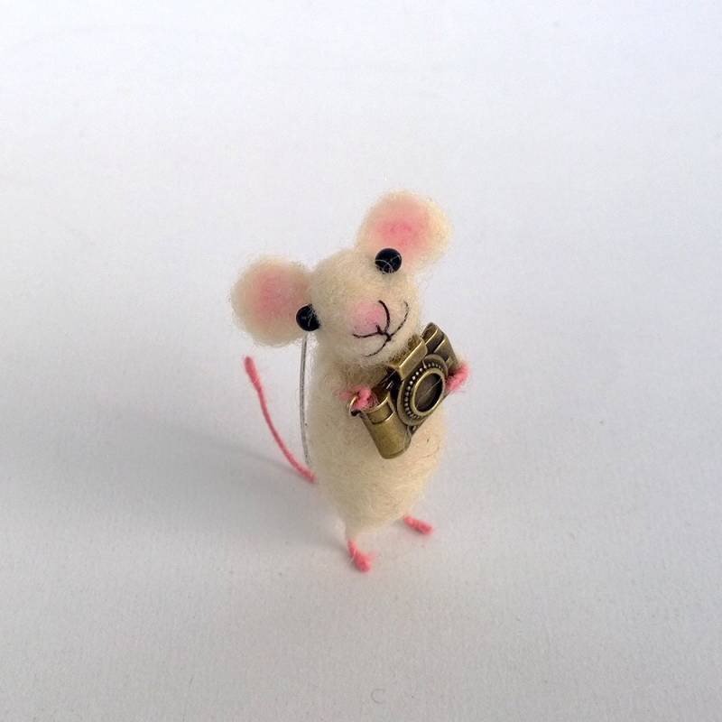 Maus Mit Kamera Brosche Nadelfilz Accessoire Eco Freundlicher Schmuck Tier Pin Liebling Geschenk Miniatur-Maus Wollkunst Skulptur von CozyMilArt