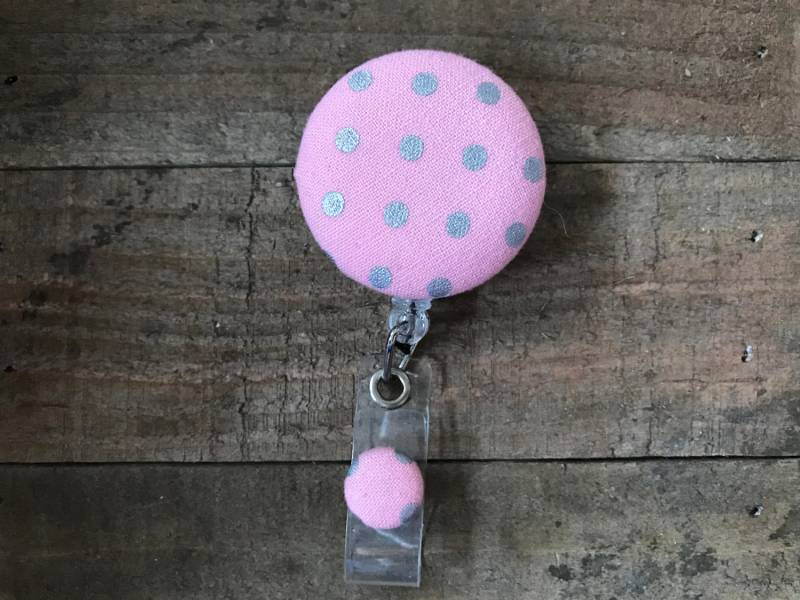 Retractable Id/Badge Halter-stoff Reel-Retractable Reel-Badge Reel-Id Halter-Krankenschwester Geschenk-Rosa Metallic Polka Dot von CozyMooseDesigns