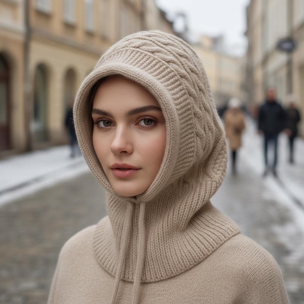 Alpaka Strick Balaklava Damen Herren | Winter Kapuze Bequeme Gestrickte Hood in Beige, Braun, Grau, Schwarz von CozyPaula