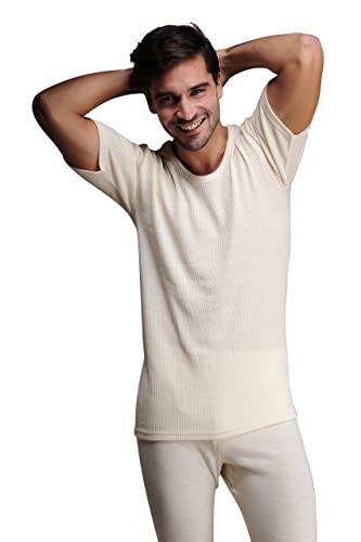 CozyPosh by Hasyun Herren Unterhemd aus 100 % Merinowolle, kurzärmelig, beige, X-Groß von CozyPosh